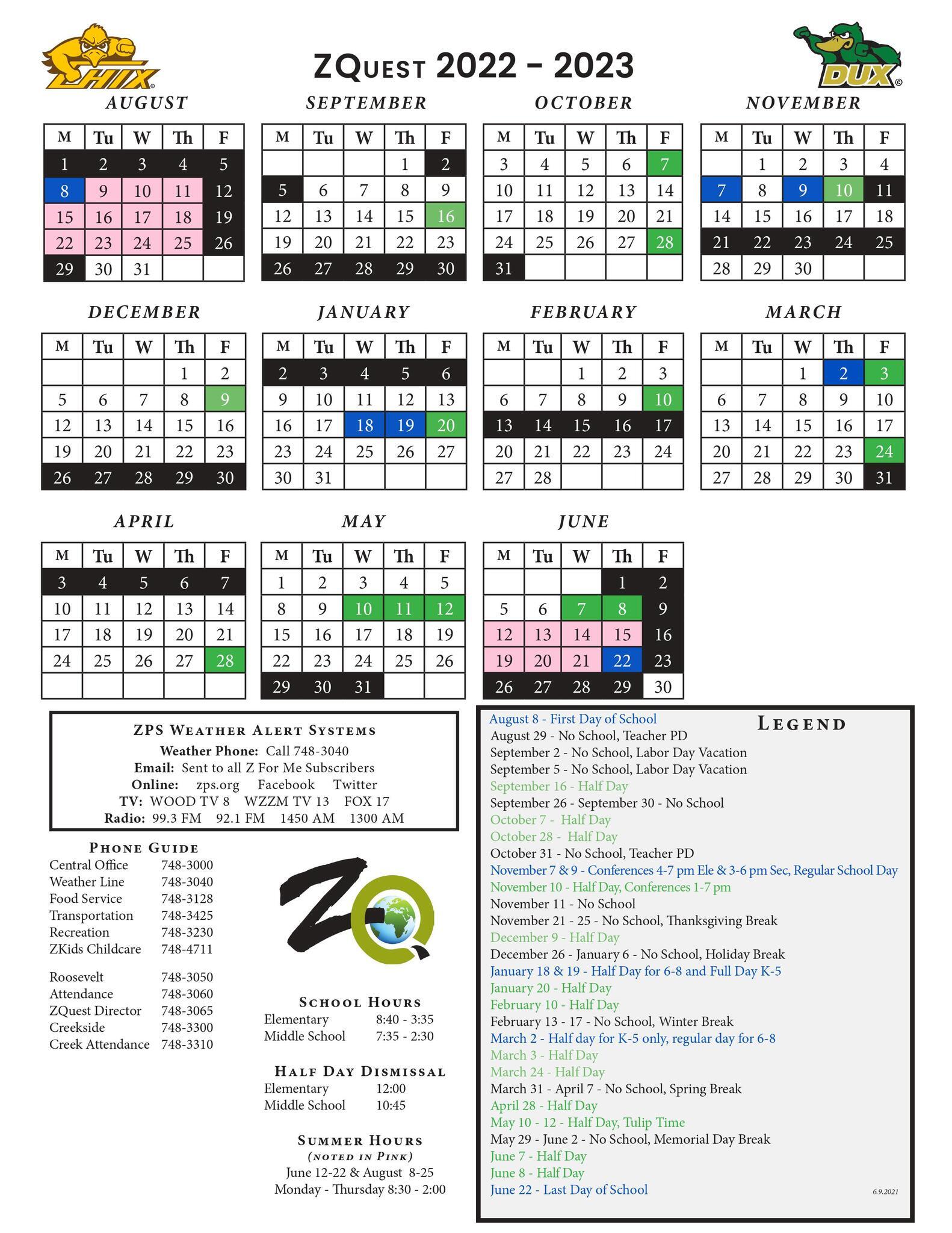 2022-2023 ZQuest Calendar