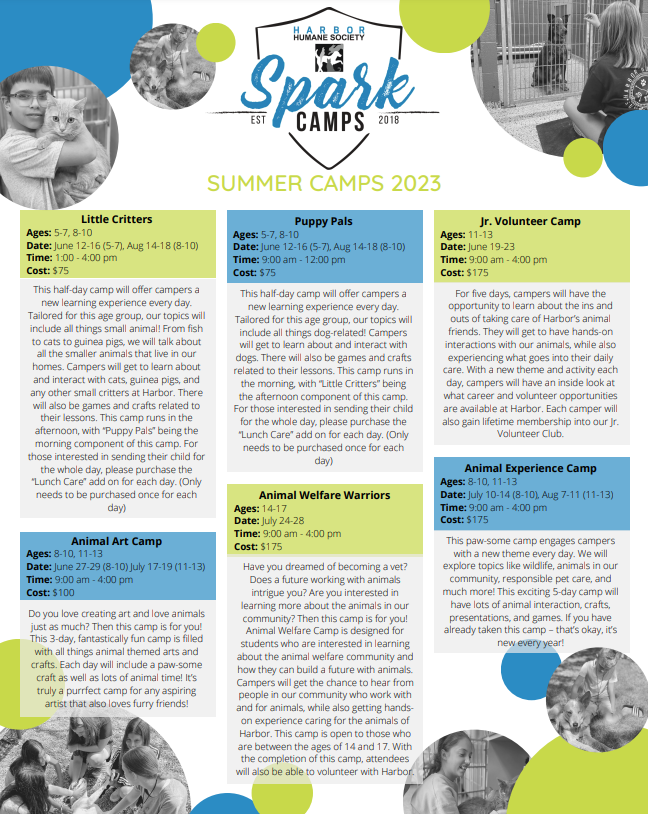 Harbor Humane Summer Camps 2023 No Contact Info Provided