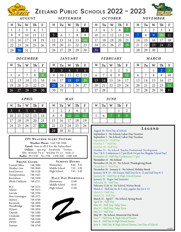 ZPS District Calendar, click to view PDF version